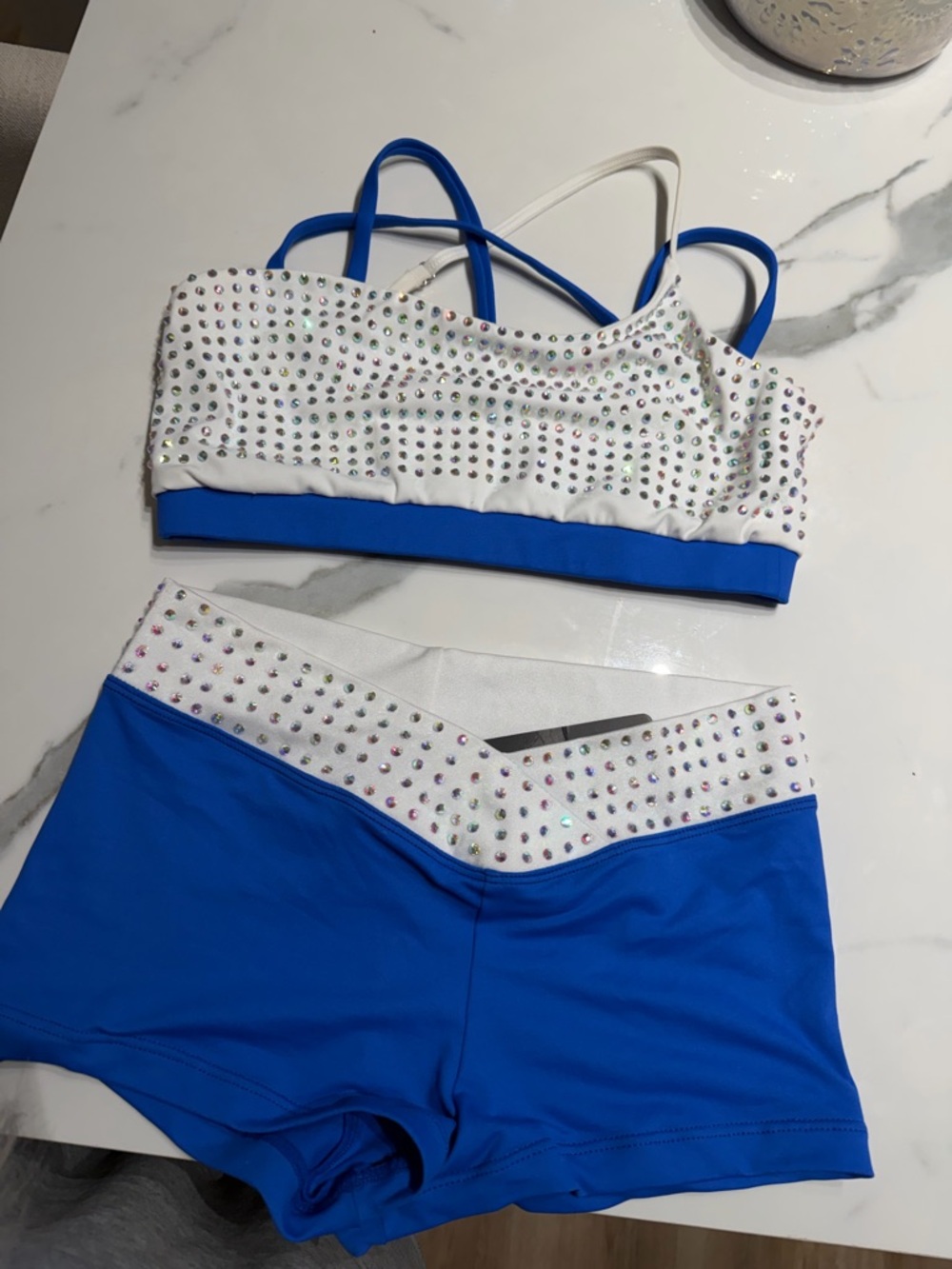 NBA/NFL Audition White & Royal Blue Dance Set - Rhinestone Two-Piece